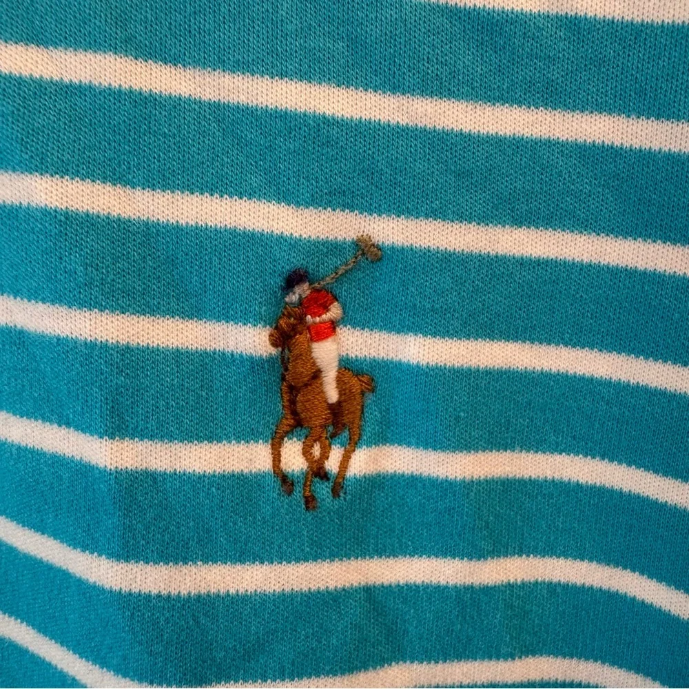 Polo by Ralph Lauren Teal and White Striped Polo‎ Shirt- Pima Soft Touch- Large